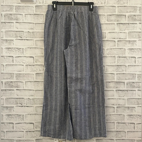 Women’s Linda Anderson linen blend wide leg blue stripe pants Medium - Picture 2 of 5